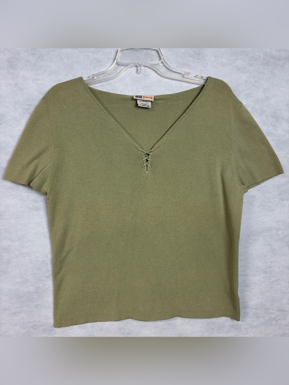 VTG Faded Glory Womens Ribbed Y2K Top Size XL Lace Up V Neck Fairy Grunge Flaw